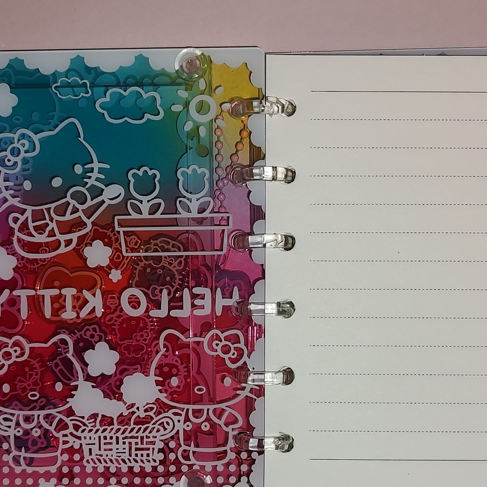 New! Hello Kitty A7 Acrylic Shaker Notebook with Pink Charm & Paper - Picture 2 of 4